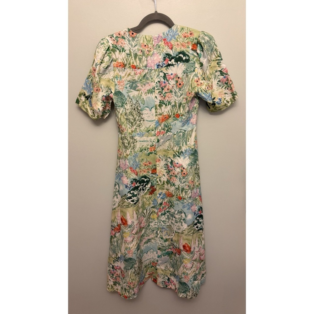 Hunter Bell Pierce Midi Dress Size 4 Green Garden Floral Linen Blend Cutout Bow - Picture 5 of 16